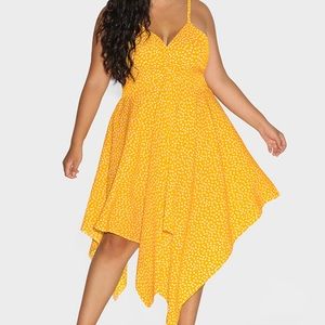 Yellow w White Dots Irregular Hem Dress - size 16/1X